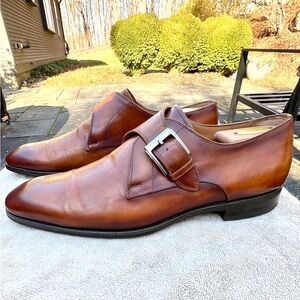 Magnanni Men’s Monk Strap Dress Shoes Cognac Leather Sz 10M Made In Spain 🇪🇸